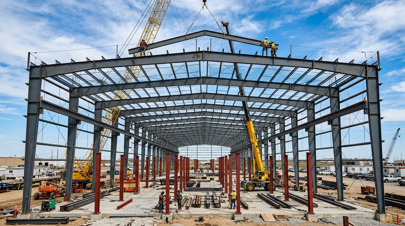 Steel building frame types showing different structural configurations
